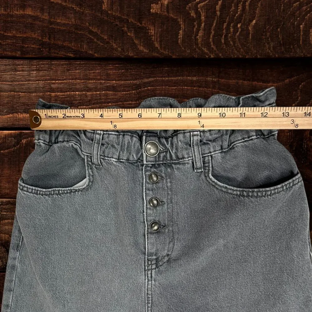 Zara Gray High-Waisted Paperbag Barrel Denim Jeans Button Fly Size 6